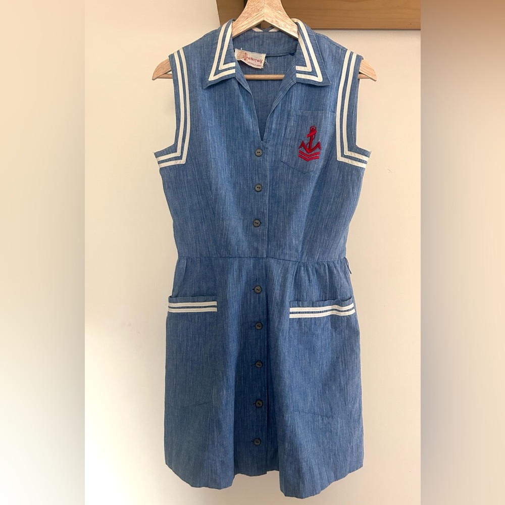 1950’s Vintage Sailer Mini Dress with Pockets size Medium